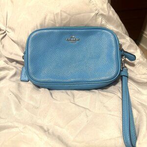 Coach Blue Leather Double Zip Wristlet